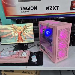 Pink New  Gaming Computer Tower WITH FULL HD 1080P 24INCH Monitor +Windows 11+Office Suite Applications 