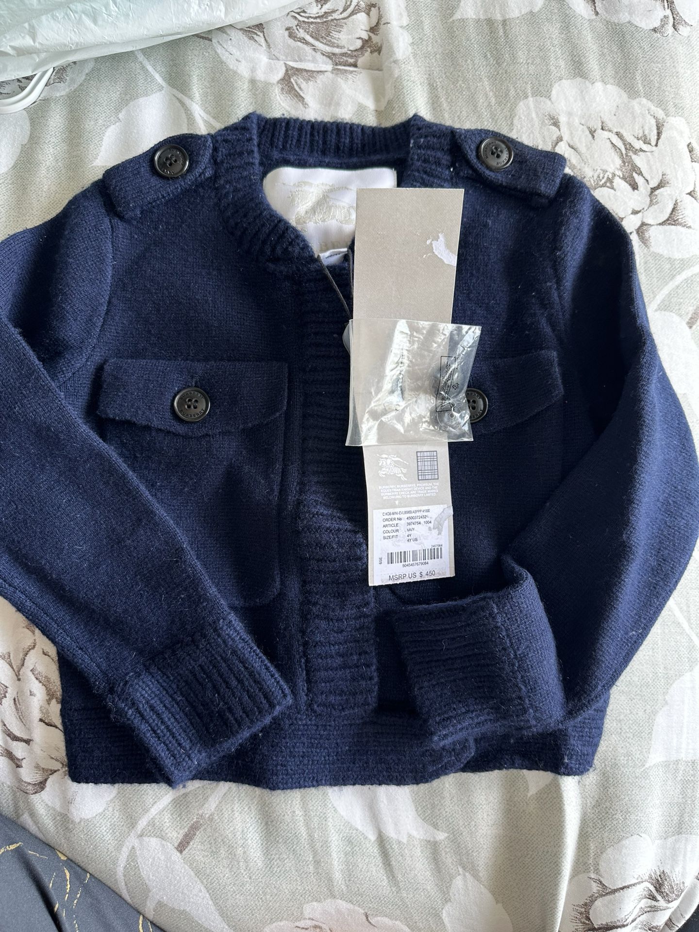 Designer Burberry Wool Kids Coat Sweater