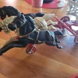 Antique Cast Iron Fire Carthage With Horses. Large