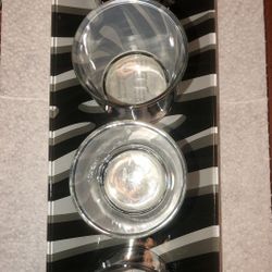 Zebra print glass candle holder set with glass tray