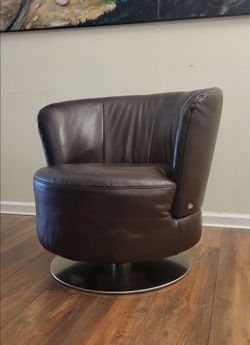 Genuine Leather Swivel barrel chair