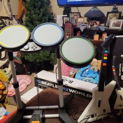 Xbox 360 Guitar Hero Guitar In Box  And Drums Rockband