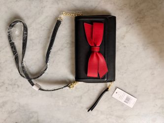 Black Crossbody Wallet Bag with Red Bow