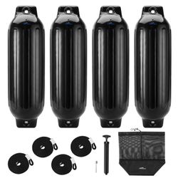 Pack Inflatable Boat Fenders 8.5 Inch with Ropes - Black