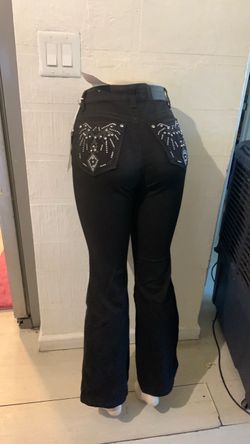 Black Bootcut Jeans with Rhinestone Pocket Detail