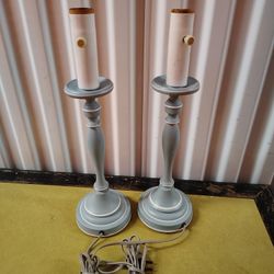 Pair Of Vintage Blue Candlestick Table Lamps
