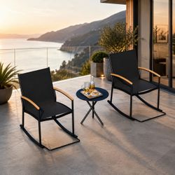 New Modern 3-Piece Patio Bistro Set, Outdoor Rocking Chairs & Coffee Table