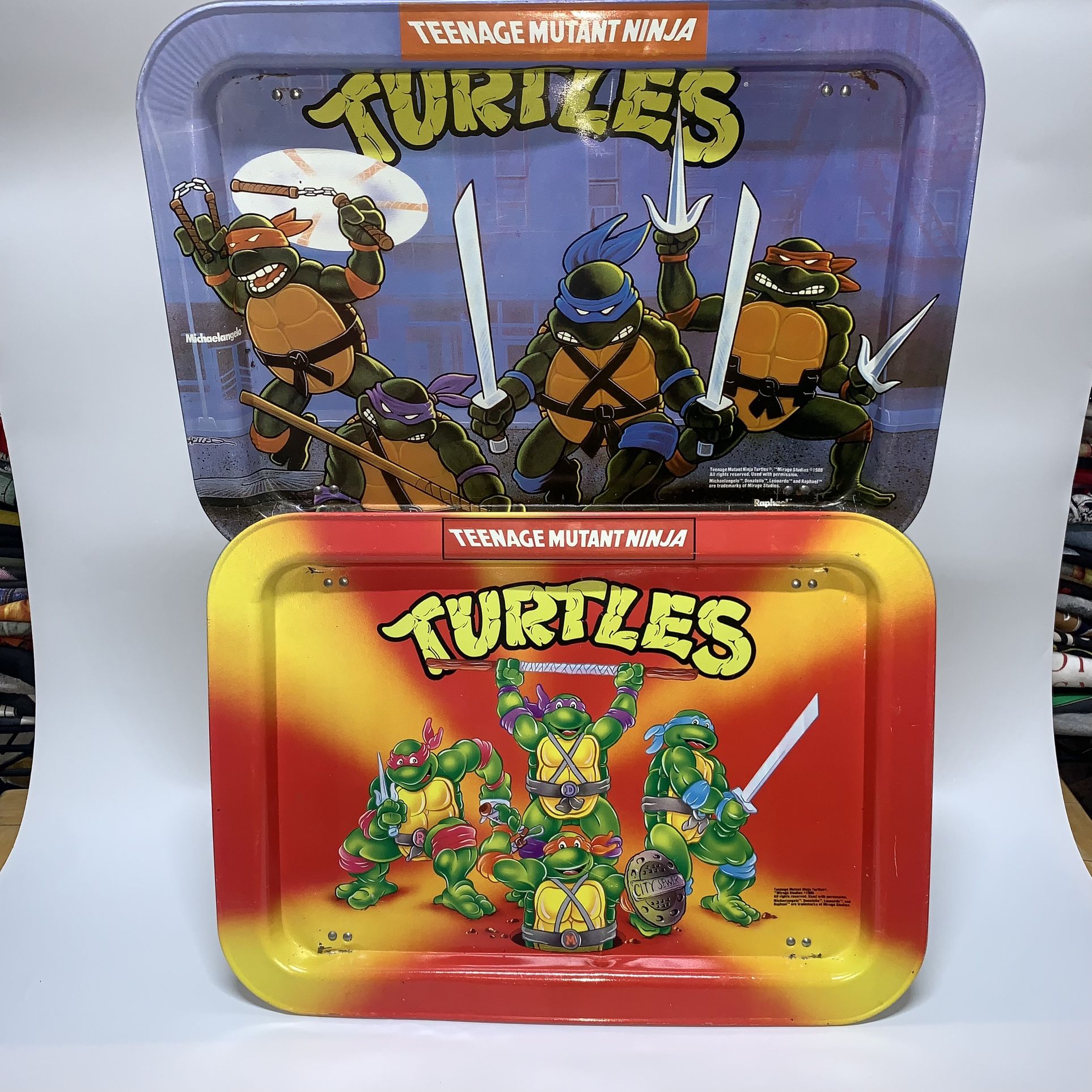 VIntage 1988 Teenage Mutant Ninja Turtles Folding TV/Dinner Tray Set of 2 different ones TMNT