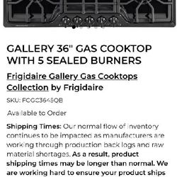 New 36-in Frigidaire Gallery Cooktop Gas Stove
