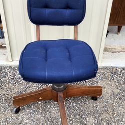 Vintage Wood Rolling Adjustable Office Chair