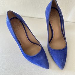 Tory Burch Blue Silvana Suede Wood/ Clear Pumps