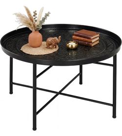 HOMCOM 24" Round Coffee Table with Hammered Tray Top, Vintage Metal Side Table - New in Box
