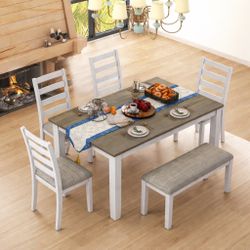 Rustic 6-Piece Dining Table Set with 4 Ergonomic Chairs & Bench [NEW] **Assembly Req** 