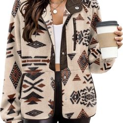 Cozy Fleece Jacket Western Aztec Print 