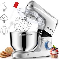 Vertical Mixer, 660W 6+P Tilt-Head Food Dough Mixer, Kitchen Electric Mixer, Equipped with 6.5QT Stainless Steel Bowl, Dough Hook, Mixer Beater, Whisk