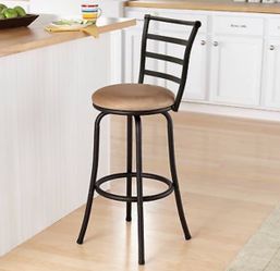 Black Barstool Metal Finish Tan Cushion 29 Ladder Back 360-Degree Swivel Stool