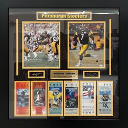 Terry Bradshaw & Ben Roethlisberger -LIMITED EDITION PITTSBURGH STEELERS WITH ENGRAVED SIGNATURES & SUPERBOWL CHAMPIONSHIP TICKETS 