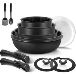 BEZIA Induction Cookware Set 13 Pieces, Nonstick Pots and Pans Set with Removable Handles, for All Hobs, Stackable Design, Dishwasher/Oven Safe, PFAS 
