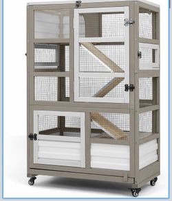PET59 Guinea Pig Cages Hamster Habitats Hedgehog Cage with Pull-Out Tray, Open Roof, Wooden Outdoor Small Animals House