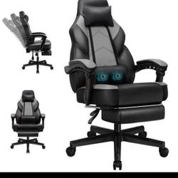 Walsunny Gaming Chairs with Footrest  Massage Leather Game Chair for Adults Big