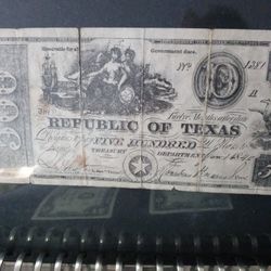 Vintage Money Republic Of Texas 500 Bill