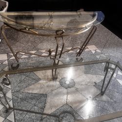 Glass Gold Steel  Coffee Table And 2 end Tables