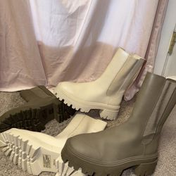 White And Green Hard Boots Read Description 