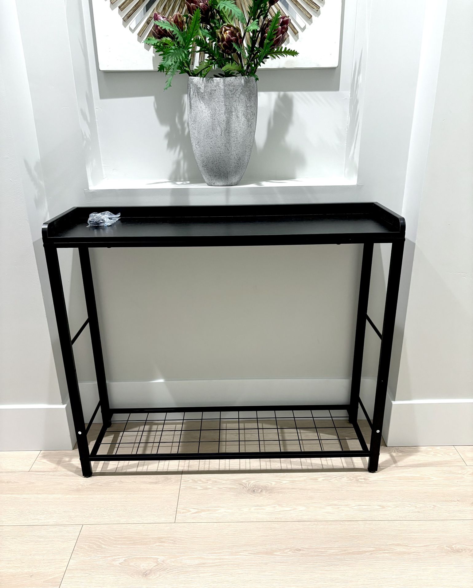 New Black Narrow Console Table, 2 Tier Small Entryway Sofa Table With 2 Support Bars