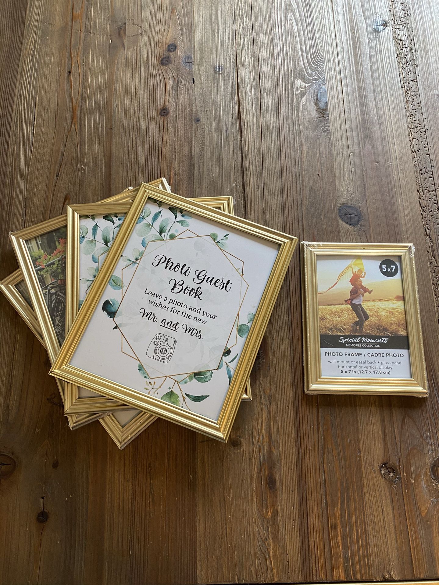 Gold 8x10” and one 5x7” Picture Frames for Wedding Decor