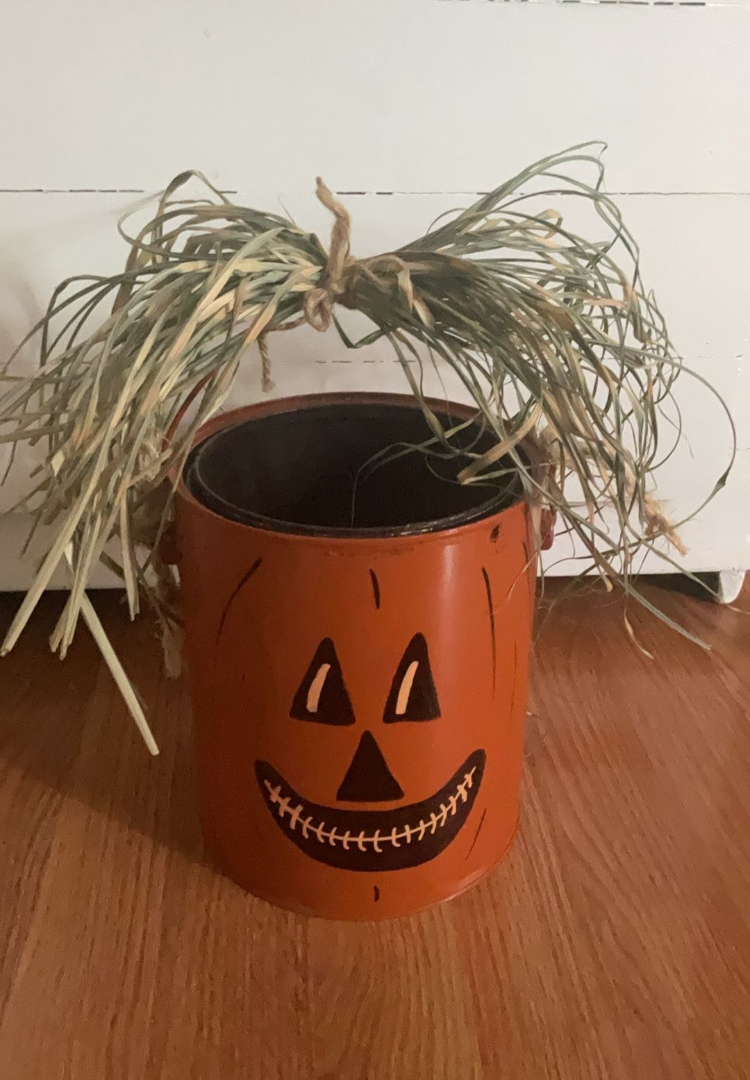 Creepy Hand Painted Pumpkin Bucket