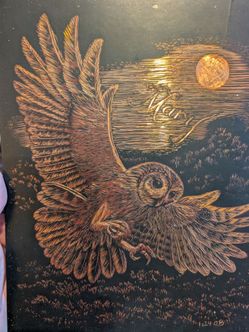 Original Scratch Board Art Owl (signed)