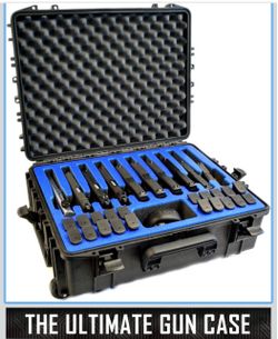 10 Pistol 20 Magazine Hard Case, DORO Wheeled Gun Case with MyCaseBuilder Blue Custom Foam Insert - Waterproof, Heavy Duty - Tactical Gun/Firearm and 