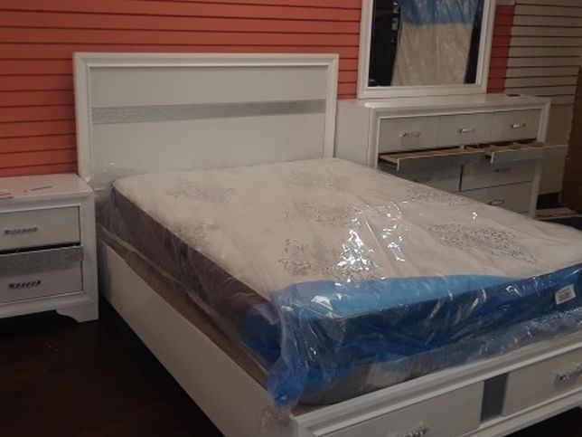 4 Piece Queen Bedroom Set Twin Bed Frame Dresser Mirror And Nightstand