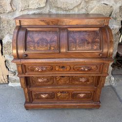 Antique Handmade 100-Year-Old Walnut Roll Top Desk – Beautiful Vintage Piece