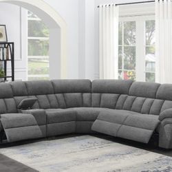 New 6p Sectional Sofa With Three Power Recliners