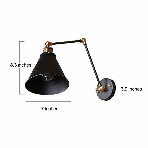 LNC Black Wall Sconce, Plug-in Metal Swing Arm Wall Lamp Shade