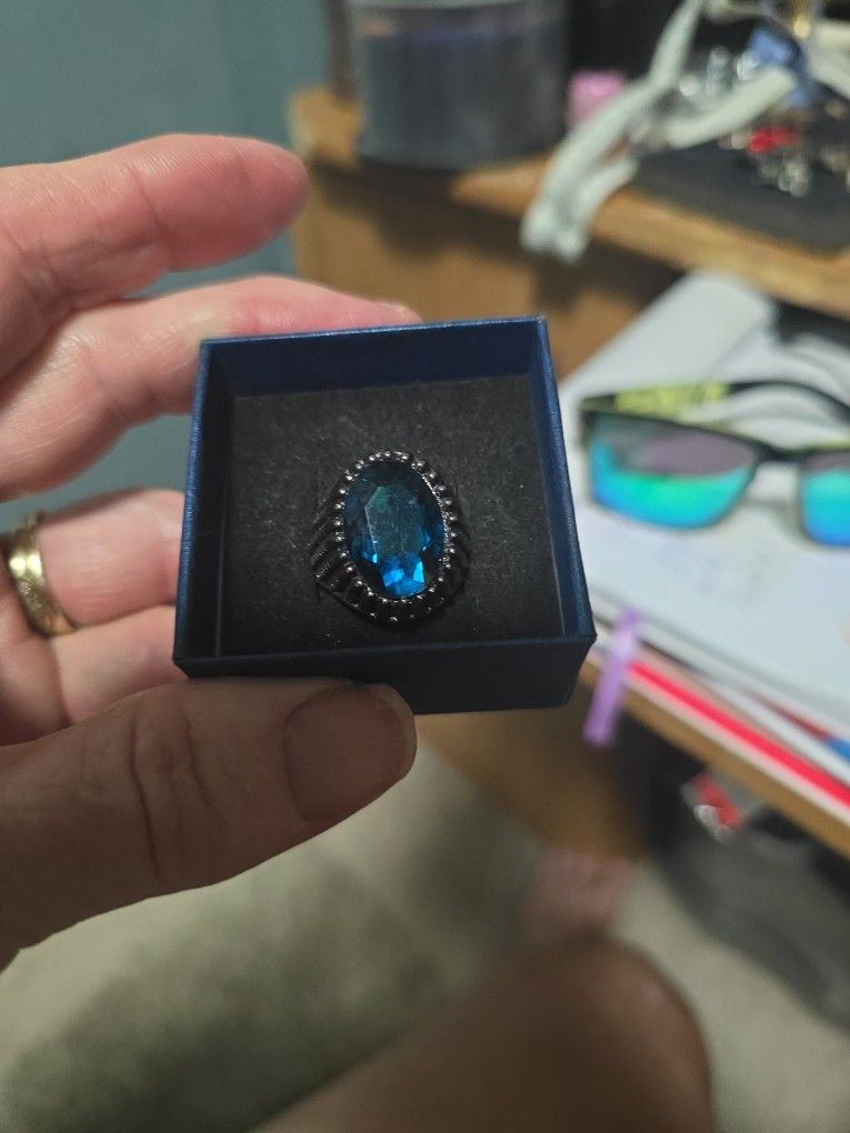 Mens Size 10 Blue Topaz Stainless Steel Ring 