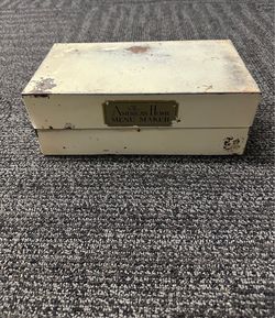 Vintage American Home Menu Maker White Metal Storage Box Hinged Lid