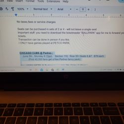 2 Field Tix Ledt For Monday Cubs At Padres