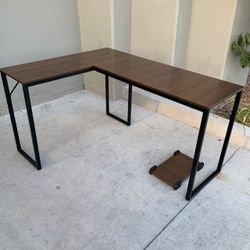 New In Box 57”Lx44”Dx30”H L Shape Corner Office Computer Desk Table Brown With Tower Stand Furniture 