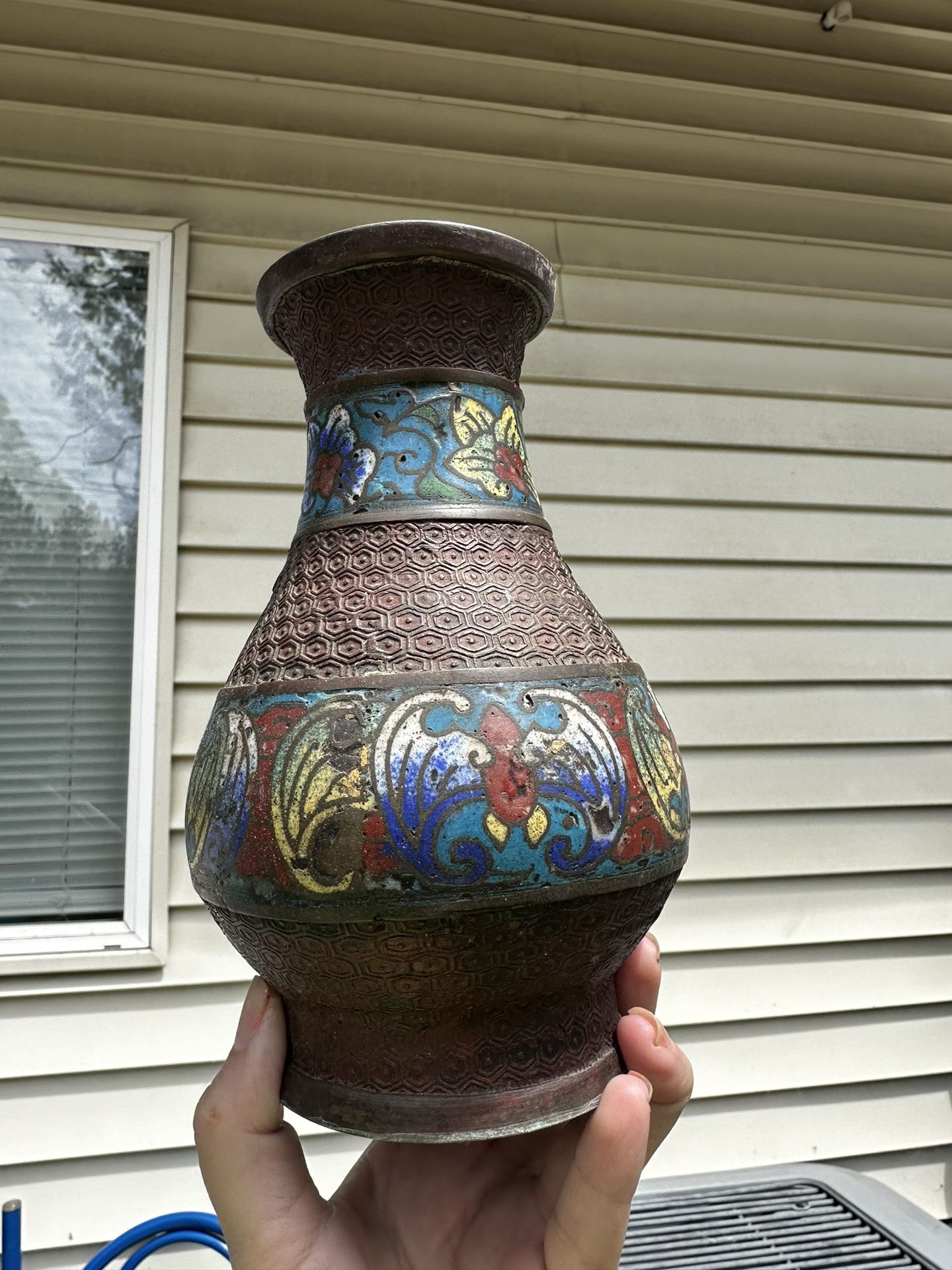 Antique Bronze Enamel export vintage vase unique beautiful