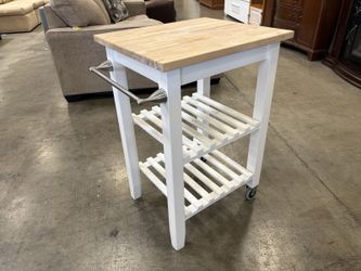 Farmhouse Syle Rolling Kitchen Island Cart with Light Wood Butcher Block Top