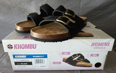 Khombu Women's 7 Ashville Suede Leather Slide Sandals Black Cork