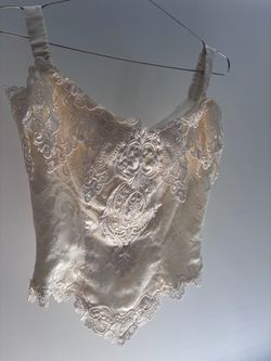 Vintage antique ivory lace bridal corset bustiers top