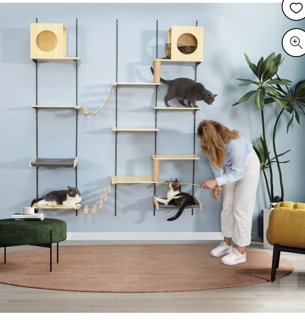 Spaco Wall-mounted Wood Cat Tree with Cat Condos and Jumping Platforms
