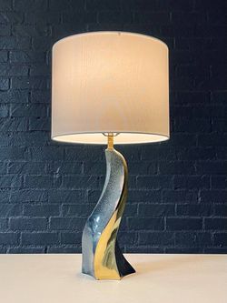 Mid-Century Sculptural Spiral Glazed & Polished Brass Table Lamp, c. 1970's - Delivery Available