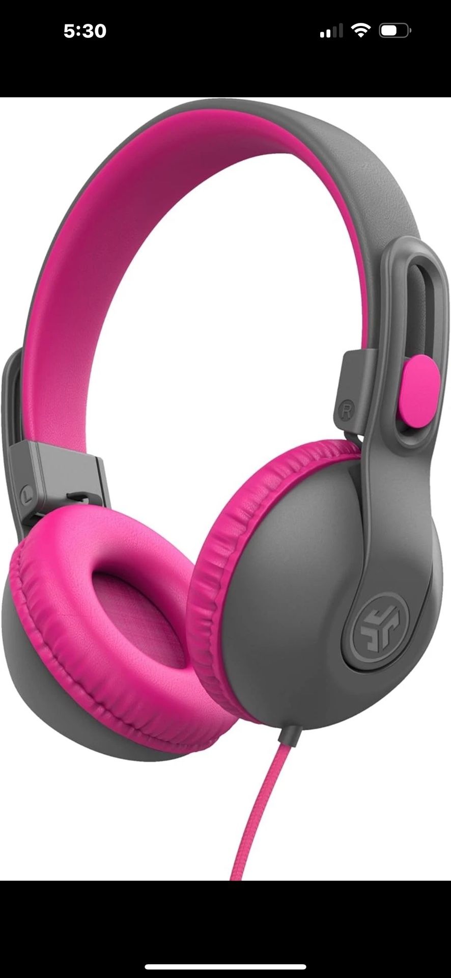 JLab Studio 2 Wired Kids Headphones, Volume Safe, School, Travel, 3.5mm, On-Ear