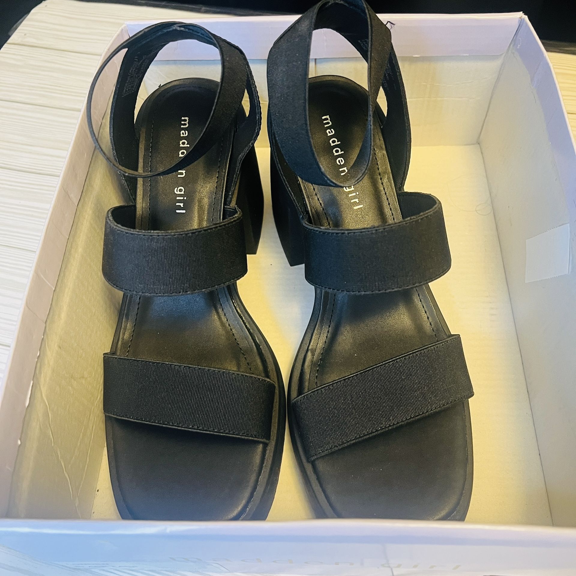 Black Madden Girl Strappy Wedge Sandal Heels