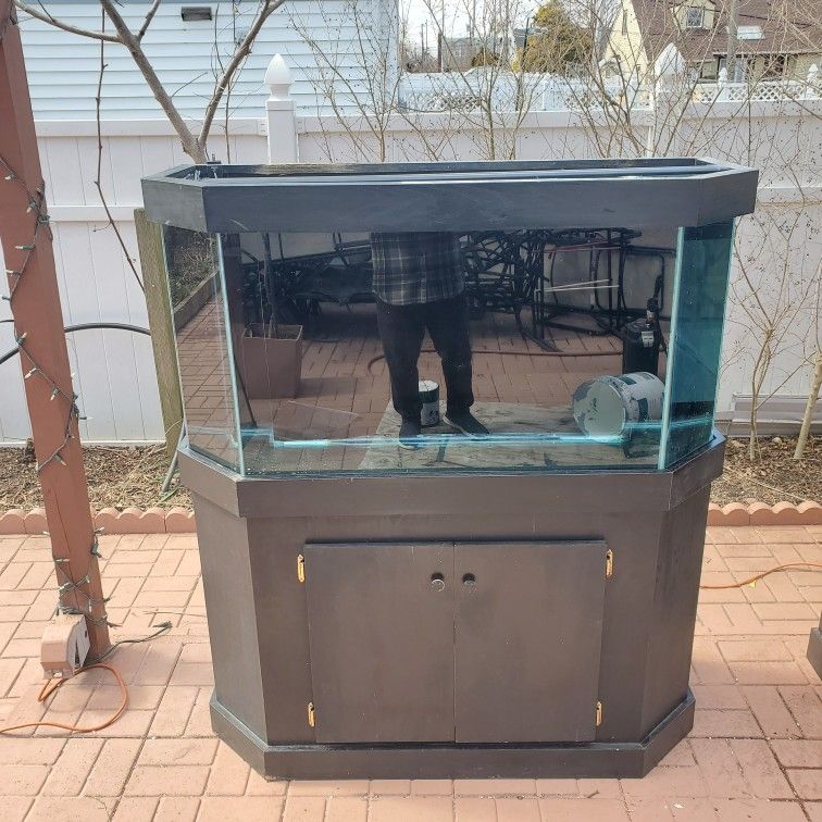 90 Gallon Half Hexagon Tank with Build-in Sump Pump, Stand, Glass Top, LED Light And Canopy