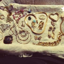 Antique And Vintage Gold Colored Assorted Untested Jewelry Lot